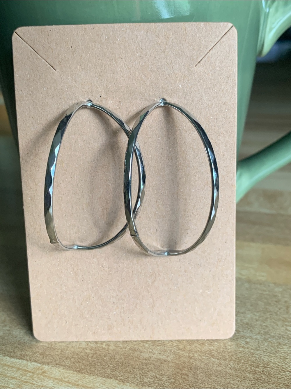 Faceted Silver-Tone Oval Hoop Pierced Earrings